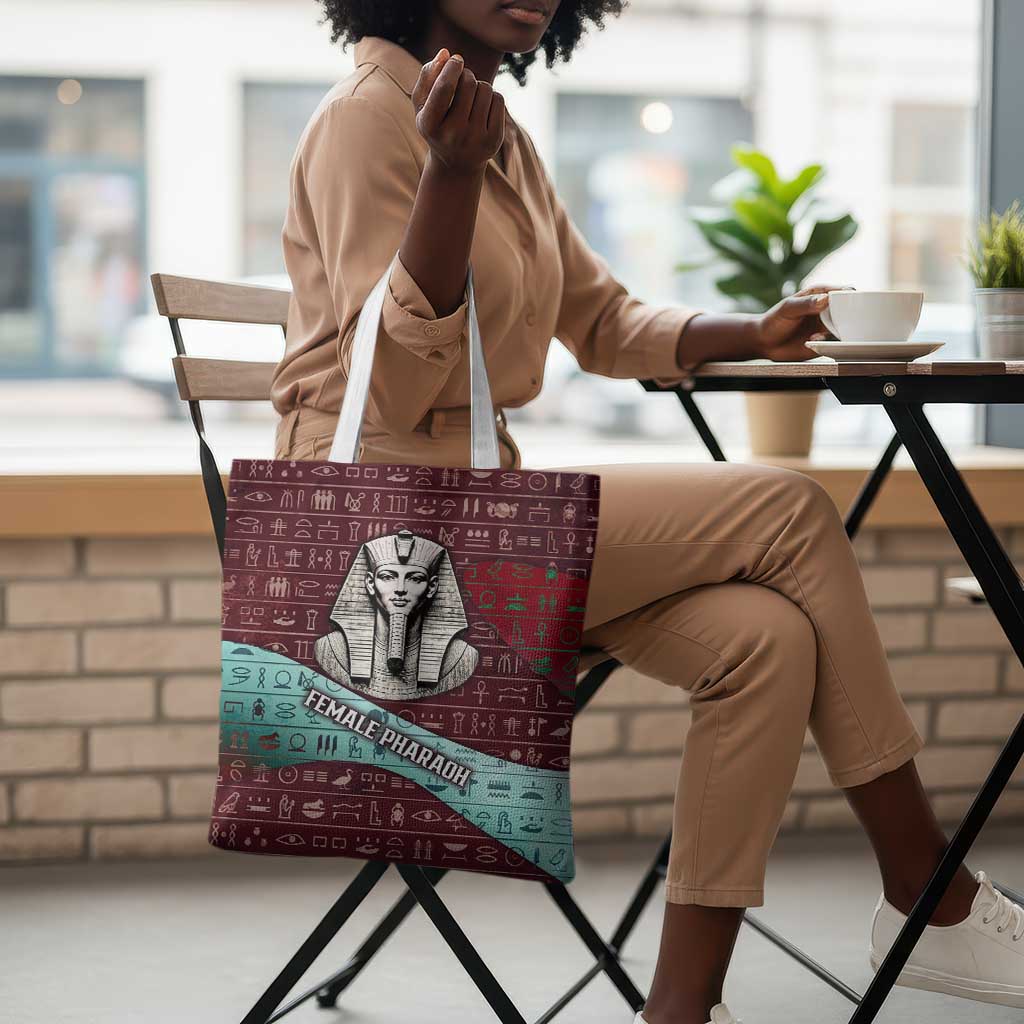 Hatshepsut Tote Bag with Pharaoh Bust Illustration, Female Pharaoh Title and Egyptian Hieroglyph - African Pride