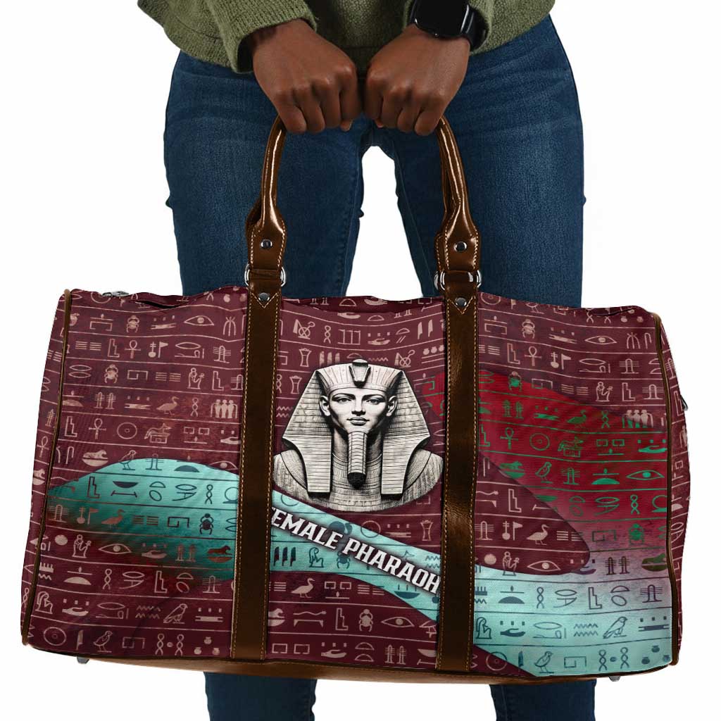 Hatshepsut Travel Bag with Pharaoh Bust Illustration, Female Pharaoh Title and Egyptian Hieroglyph - African Pride