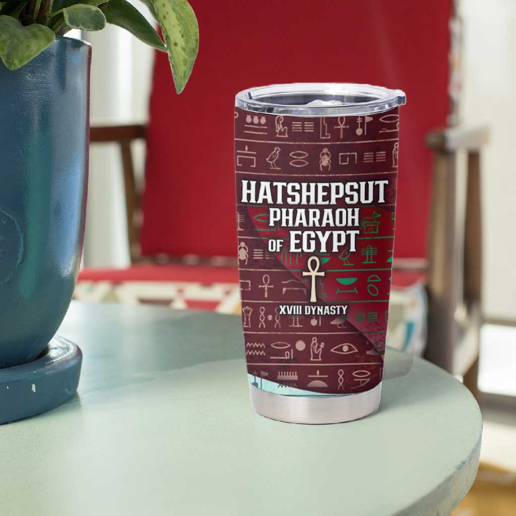 Hatshepsut Tumbler Cup with Pharaoh Bust Illustration, Female Pharaoh Title and Egyptian Hieroglyph - African Pride