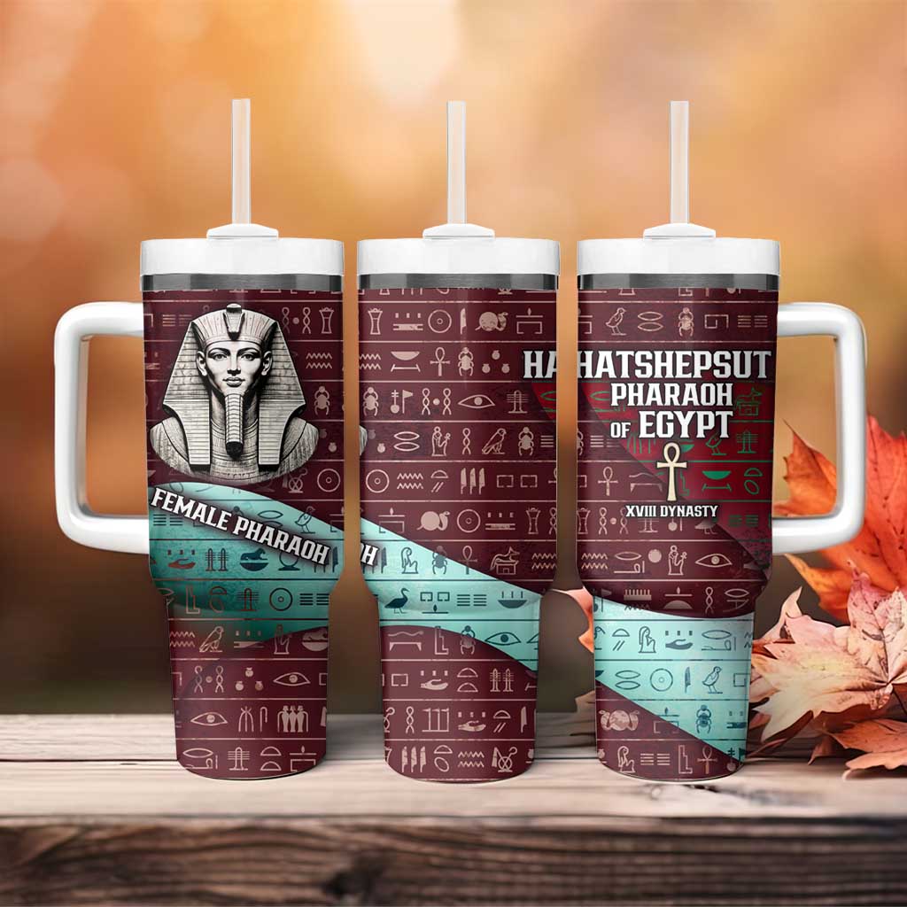 Hatshepsut Tumbler With Handle with Pharaoh Bust Illustration, Female Pharaoh Title and Egyptian Hieroglyph - African Pride