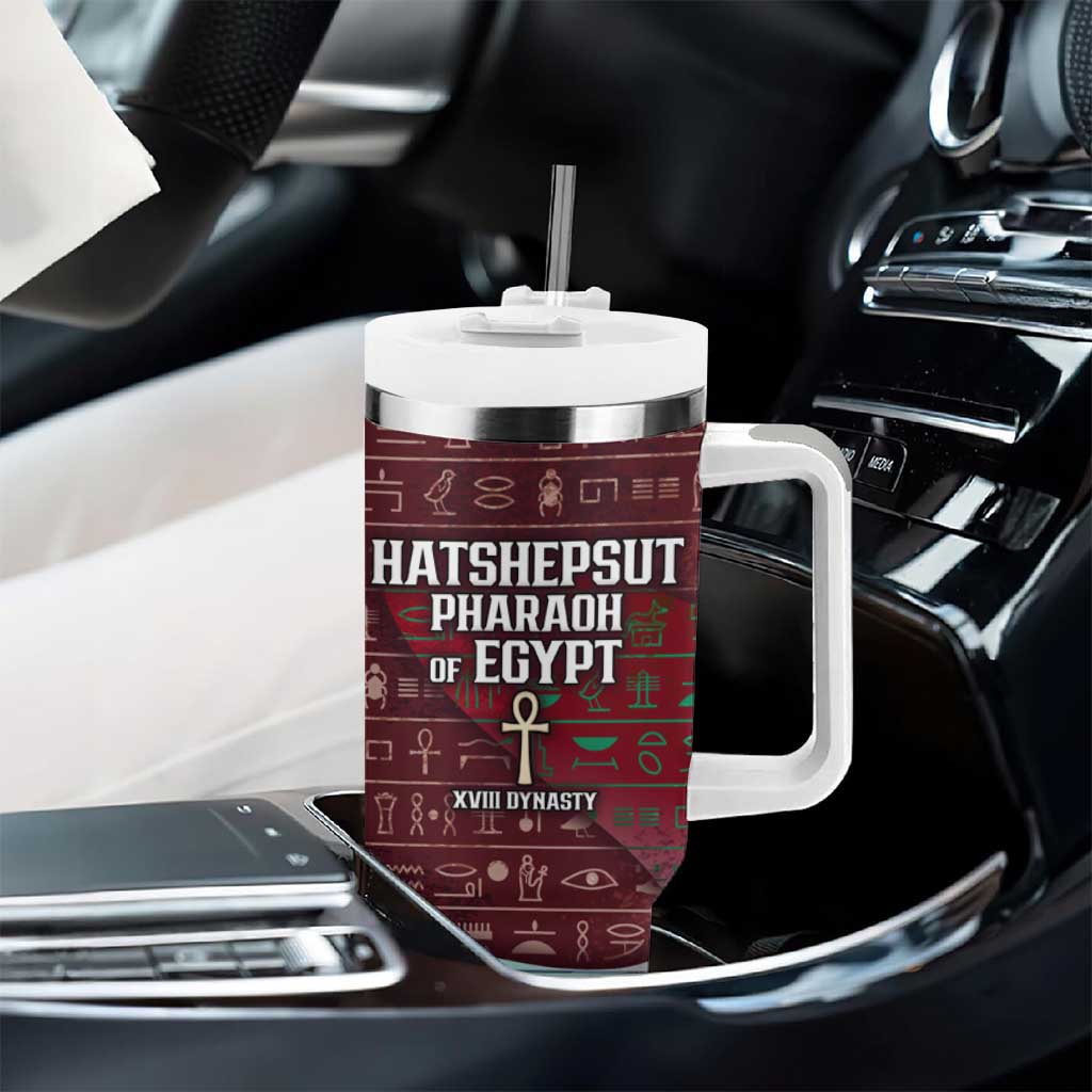 Hatshepsut Tumbler With Handle with Pharaoh Bust Illustration, Female Pharaoh Title and Egyptian Hieroglyph - African Pride