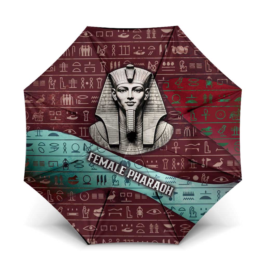 Hatshepsut Umbrella with Pharaoh Bust Illustration, Female Pharaoh Title and Egyptian Hieroglyph - African Pride