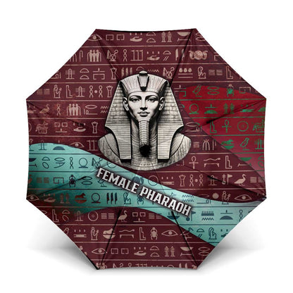 Hatshepsut Umbrella with Pharaoh Bust Illustration, Female Pharaoh Title and Egyptian Hieroglyph - African Pride