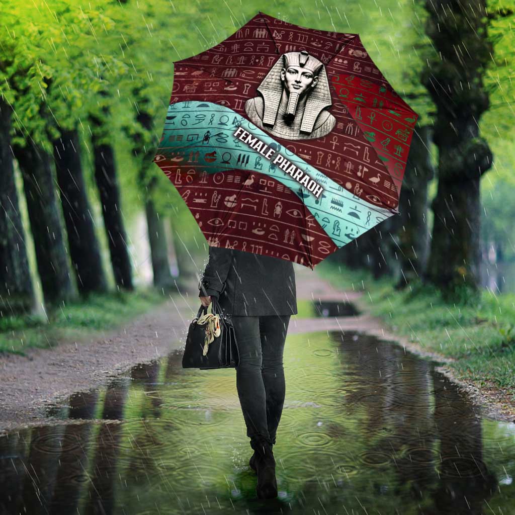 Hatshepsut Umbrella with Pharaoh Bust Illustration, Female Pharaoh Title and Egyptian Hieroglyph - African Pride