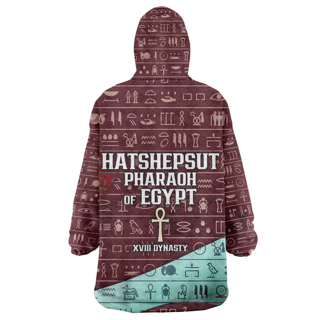 Hatshepsut Wearable Blanket Hoodie with Pharaoh Bust Illustration, Female Pharaoh Title and Egyptian Hieroglyph - African Pride