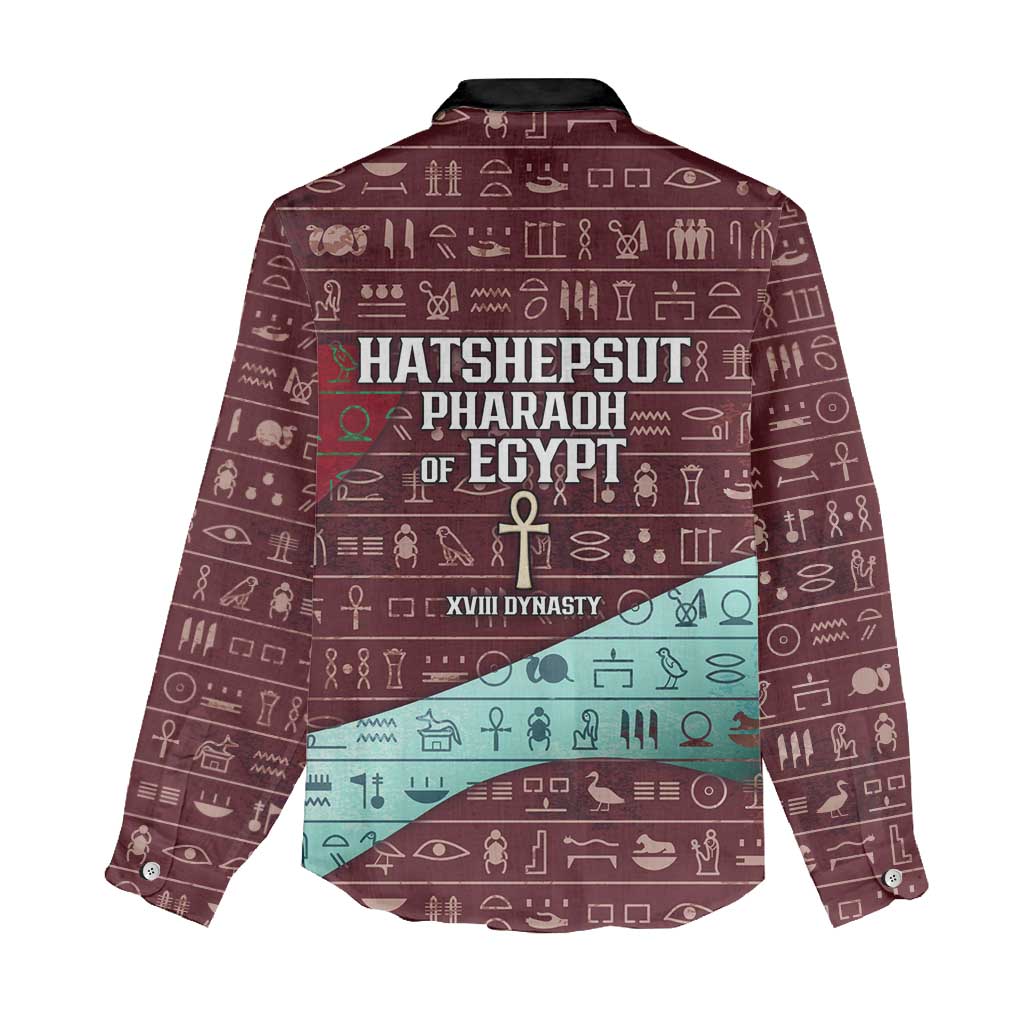 Hatshepsut Women Casual Shirt with Pharaoh Bust Illustration, Female Pharaoh Title and Egyptian Hieroglyph - African Pride