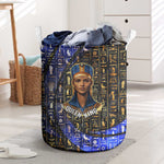 Hatshepsut Laundry Basket with Queen King Portrait, Temple Illustration and Blue-Gold Hieroglyphic - African Pride