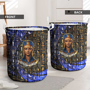 Hatshepsut Laundry Basket with Queen King Portrait, Temple Illustration and Blue-Gold Hieroglyphic - African Pride