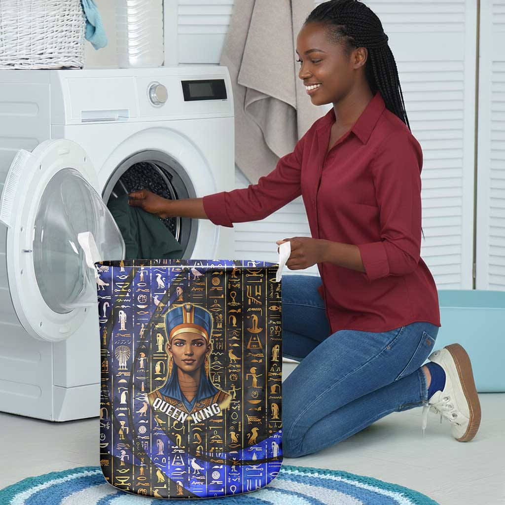 Hatshepsut Laundry Basket with Queen King Portrait, Temple Illustration and Blue-Gold Hieroglyphic - African Pride