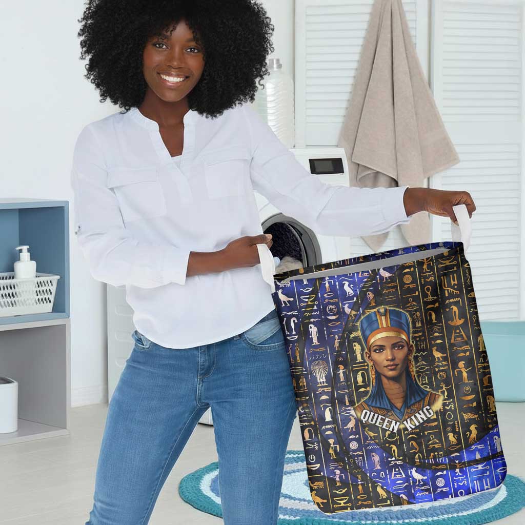 Hatshepsut Laundry Basket with Queen King Portrait, Temple Illustration and Blue-Gold Hieroglyphic - African Pride