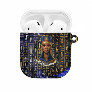 Hatshepsut AirPods Case with Queen King Portrait, Temple Illustration and Blue-Gold Hieroglyphic - African Pride