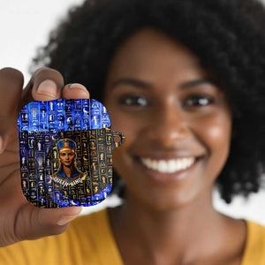 Hatshepsut AirPods Case with Queen King Portrait, Temple Illustration and Blue-Gold Hieroglyphic - African Pride