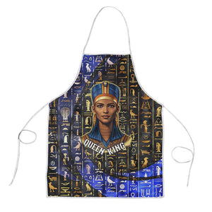 Hatshepsut Apron with Queen King Portrait, Temple Illustration and Blue-Gold Hieroglyphic - African Pride