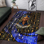 Hatshepsut Area Rug with Queen King Portrait, Temple Illustration and Blue-Gold Hieroglyphic - African Pride