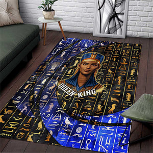 Hatshepsut Area Rug with Queen King Portrait, Temple Illustration and Blue-Gold Hieroglyphic - African Pride