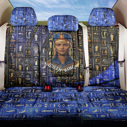 Hatshepsut Back Car Seat Cover with Queen King Portrait, Temple Illustration and Blue-Gold Hieroglyphic - African Pride