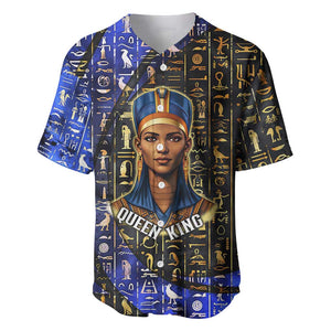 Hatshepsut Baseball Jersey with Queen King Portrait, Temple Illustration and Blue-Gold Hieroglyphic - African Pride