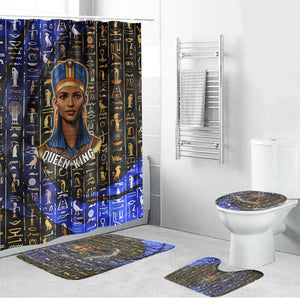 Hatshepsut Bathroom Set with Queen King Portrait, Temple Illustration and Blue-Gold Hieroglyphic - African Pride