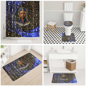 Hatshepsut Bathroom Set with Queen King Portrait, Temple Illustration and Blue-Gold Hieroglyphic - African Pride