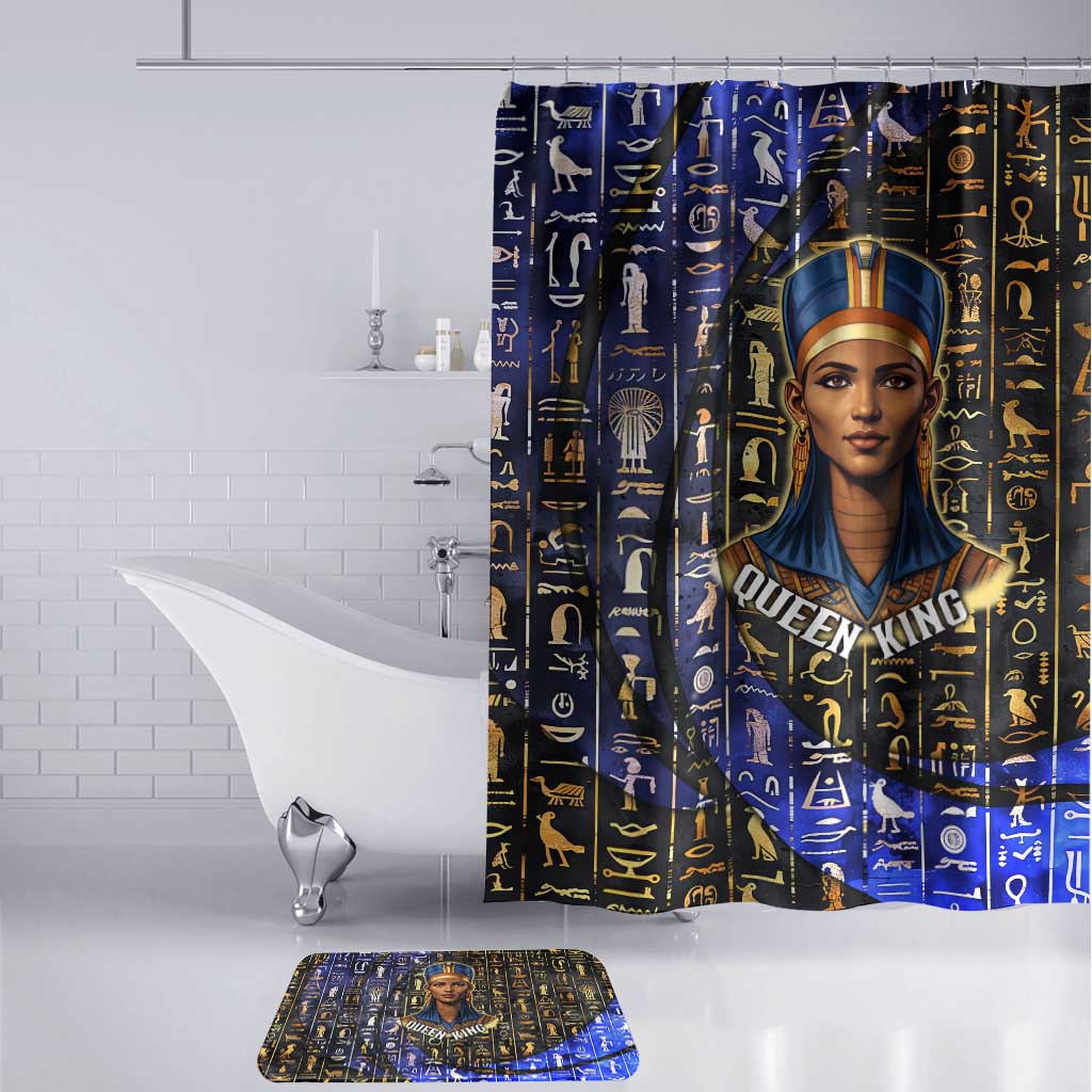 Hatshepsut Bathroom Set with Queen King Portrait, Temple Illustration and Blue-Gold Hieroglyphic - African Pride