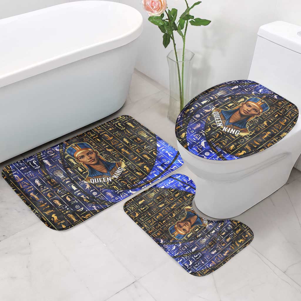 Hatshepsut Bathroom Set with Queen King Portrait, Temple Illustration and Blue-Gold Hieroglyphic - African Pride