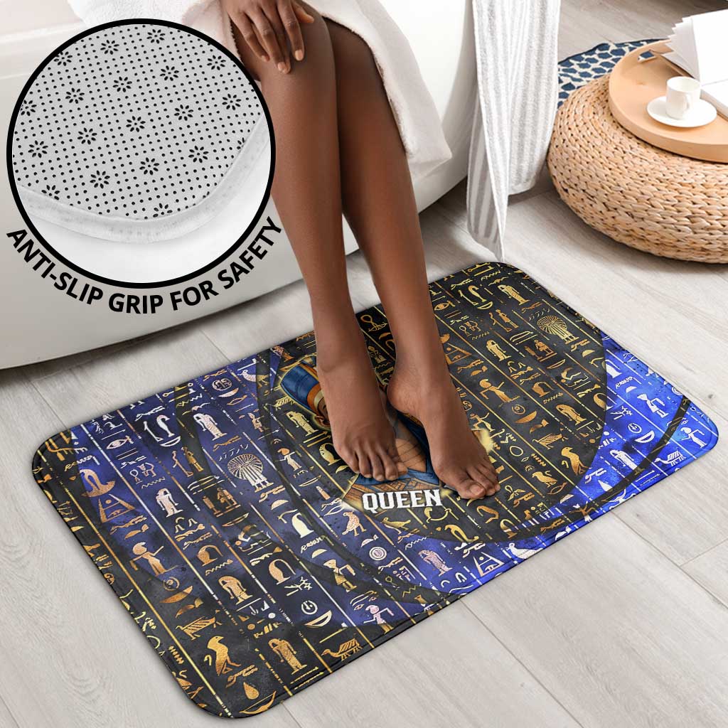 Hatshepsut Bathroom Set with Queen King Portrait, Temple Illustration and Blue-Gold Hieroglyphic - African Pride
