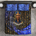 Hatshepsut Bedding Set with Queen King Portrait, Temple Illustration and Blue-Gold Hieroglyphic - African Pride