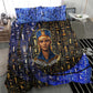 Hatshepsut Bedding Set with Queen King Portrait, Temple Illustration and Blue-Gold Hieroglyphic - African Pride