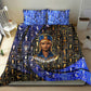Hatshepsut Bedding Set with Queen King Portrait, Temple Illustration and Blue-Gold Hieroglyphic - African Pride
