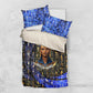 Hatshepsut Bedding Set with Queen King Portrait, Temple Illustration and Blue-Gold Hieroglyphic - African Pride