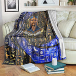 Hatshepsut Blanket with Queen King Portrait, Temple Illustration and Blue-Gold Hieroglyphic - African Pride