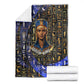 Hatshepsut Blanket with Queen King Portrait, Temple Illustration and Blue-Gold Hieroglyphic - African Pride