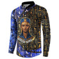 Hatshepsut Button Sweatshirt with Queen King Portrait, Temple Illustration and Blue-Gold Hieroglyphic