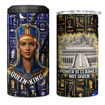 Hatshepsut 4 in 1 Can Cooler Tumbler with Queen King Portrait, Temple Illustration and Blue-Gold Hieroglyphic - African Pride