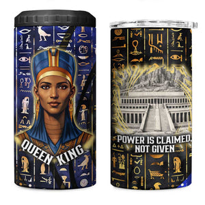 Hatshepsut 4 in 1 Can Cooler Tumbler with Queen King Portrait, Temple Illustration and Blue-Gold Hieroglyphic - African Pride