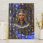 Hatshepsut Canvas Wall Art with Queen King Portrait, Temple Illustration and Blue-Gold Hieroglyphic - African Pride