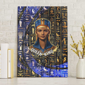 Hatshepsut Canvas Wall Art with Queen King Portrait, Temple Illustration and Blue-Gold Hieroglyphic - African Pride