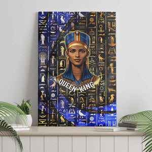Hatshepsut Canvas Wall Art with Queen King Portrait, Temple Illustration and Blue-Gold Hieroglyphic - African Pride