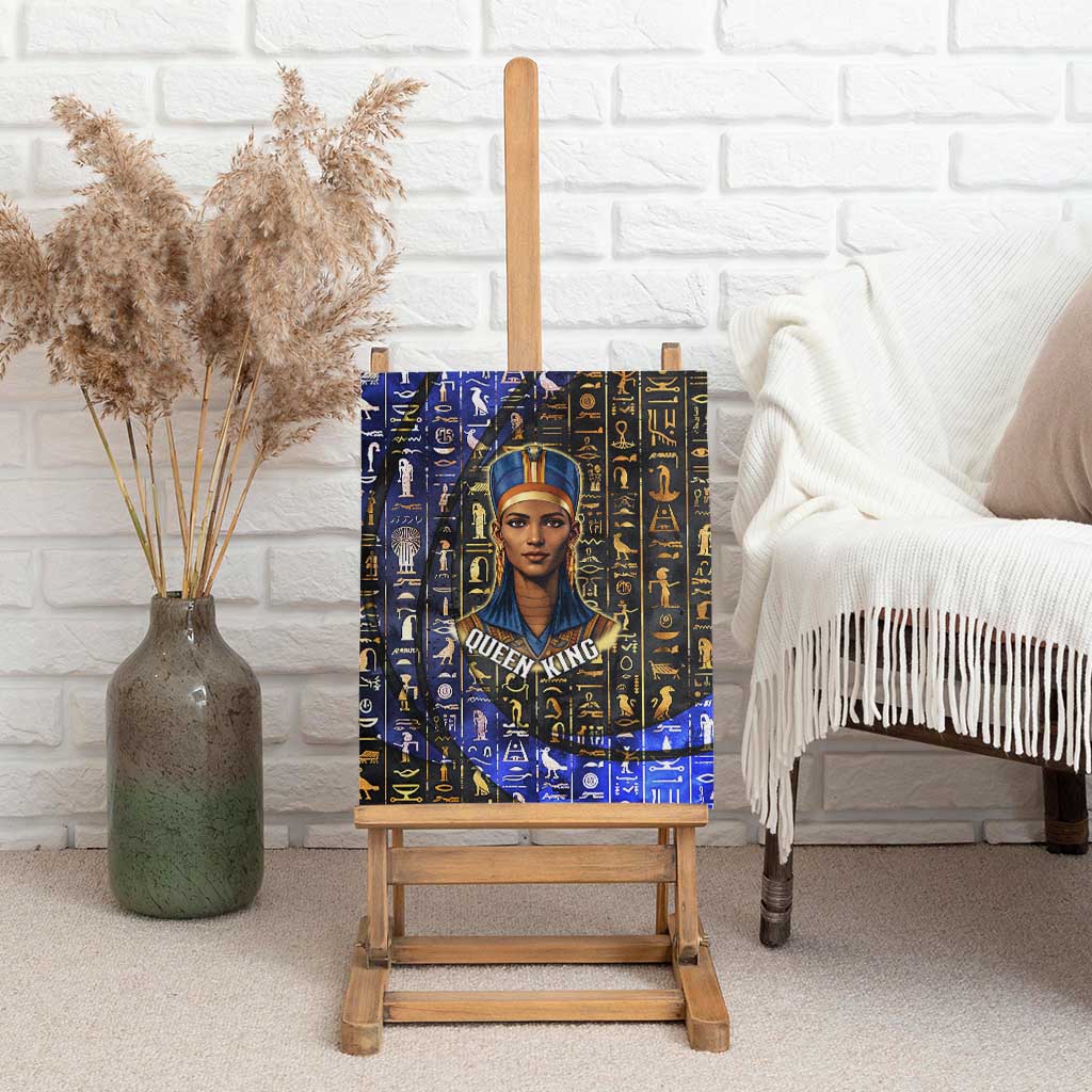 Hatshepsut Canvas Wall Art with Queen King Portrait, Temple Illustration and Blue-Gold Hieroglyphic - African Pride