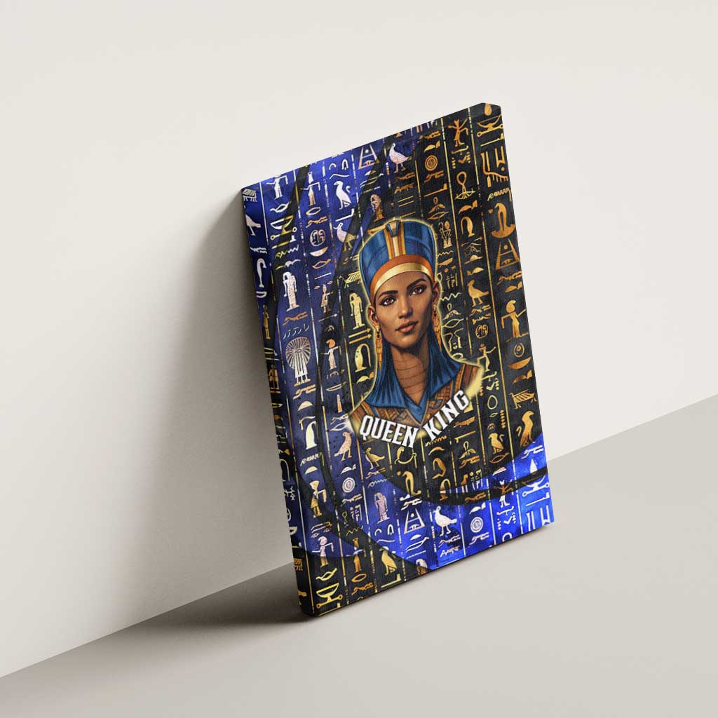 Hatshepsut Canvas Wall Art with Queen King Portrait, Temple Illustration and Blue-Gold Hieroglyphic - African Pride