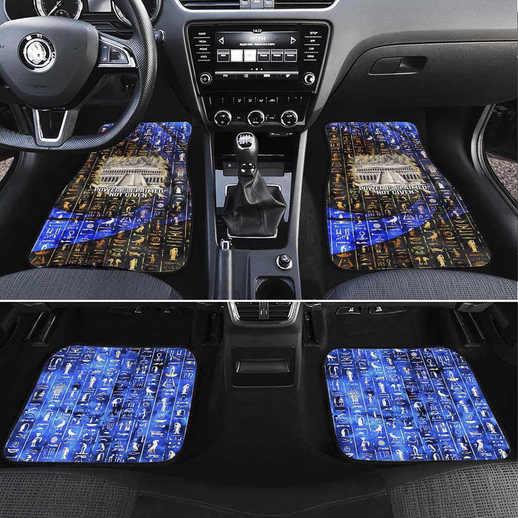 Hatshepsut Car Mats with Queen King Portrait, Temple Illustration and Blue-Gold Hieroglyphic - African Pride