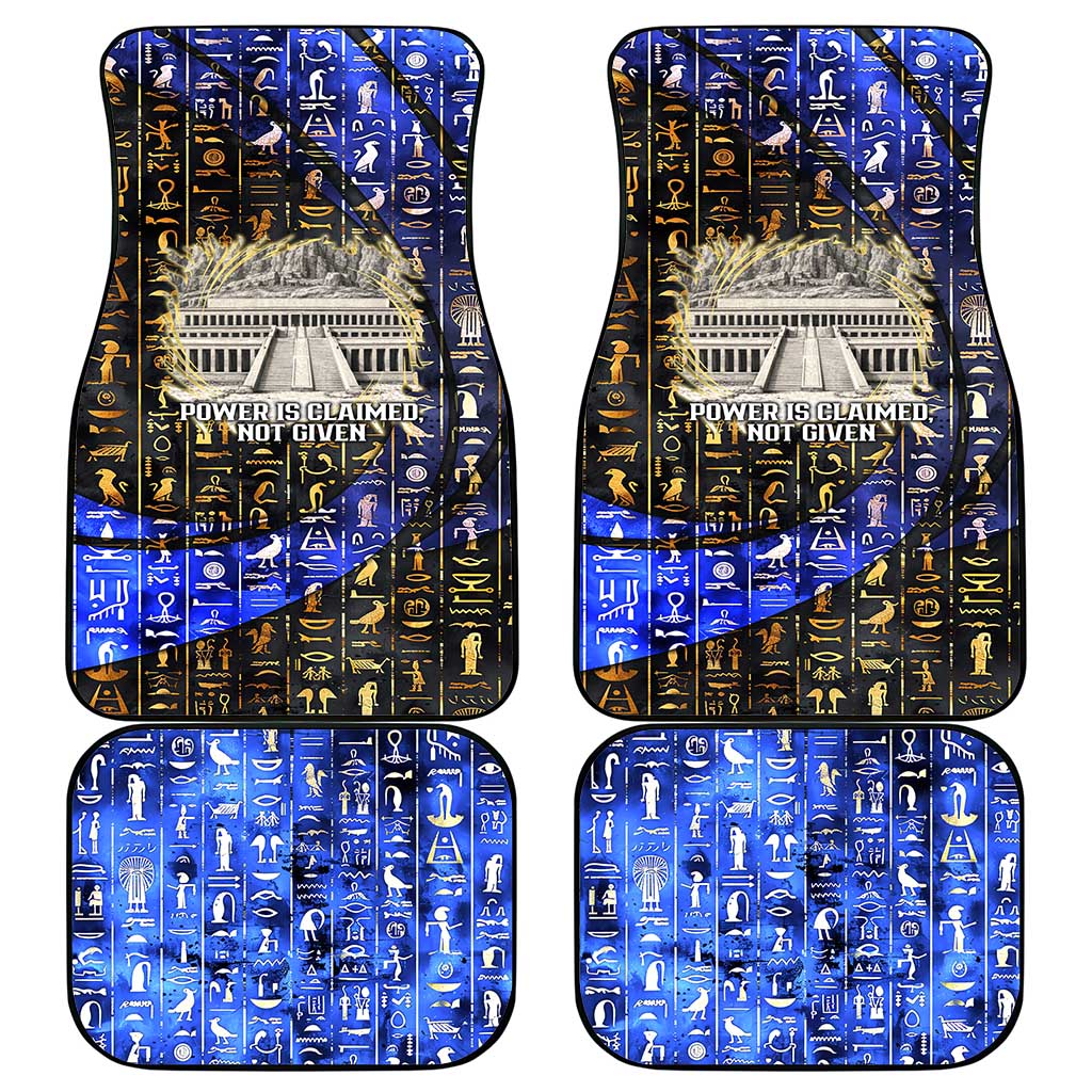 Hatshepsut Car Mats with Queen King Portrait, Temple Illustration and Blue-Gold Hieroglyphic - African Pride