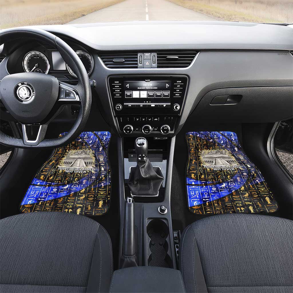 Hatshepsut Car Mats with Queen King Portrait, Temple Illustration and Blue-Gold Hieroglyphic - African Pride