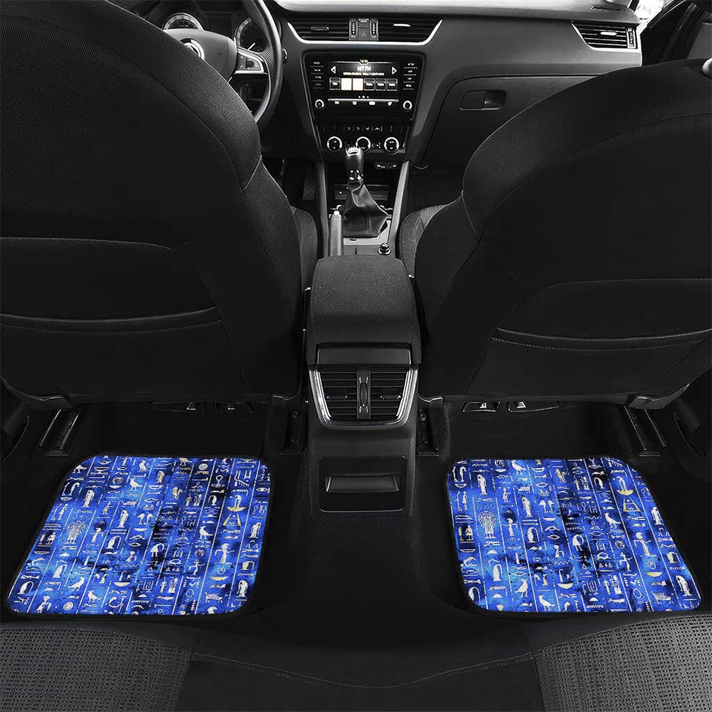 Hatshepsut Car Mats with Queen King Portrait, Temple Illustration and Blue-Gold Hieroglyphic - African Pride