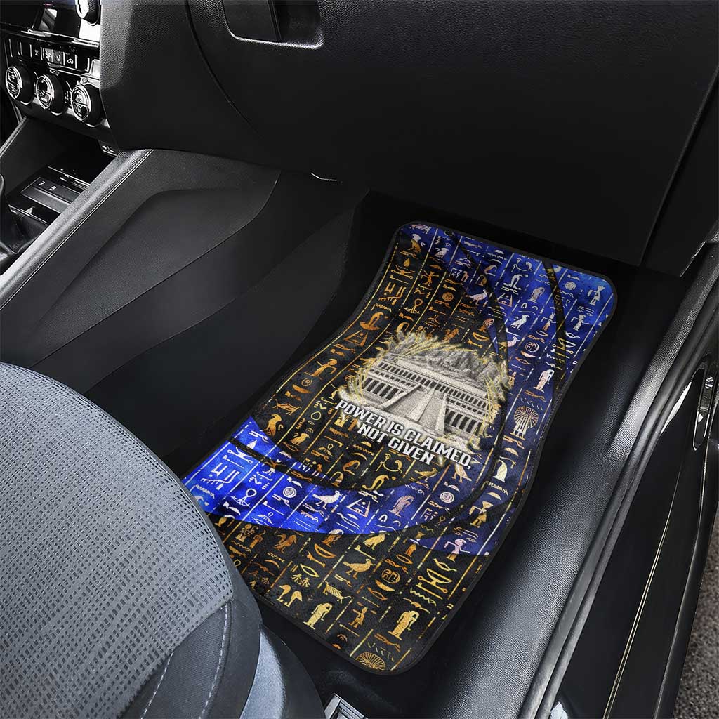 Hatshepsut Car Mats with Queen King Portrait, Temple Illustration and Blue-Gold Hieroglyphic - African Pride