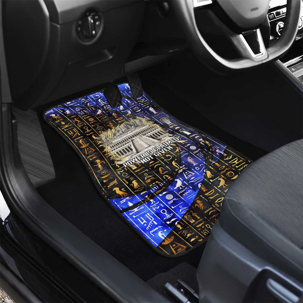 Hatshepsut Car Mats with Queen King Portrait, Temple Illustration and Blue-Gold Hieroglyphic - African Pride