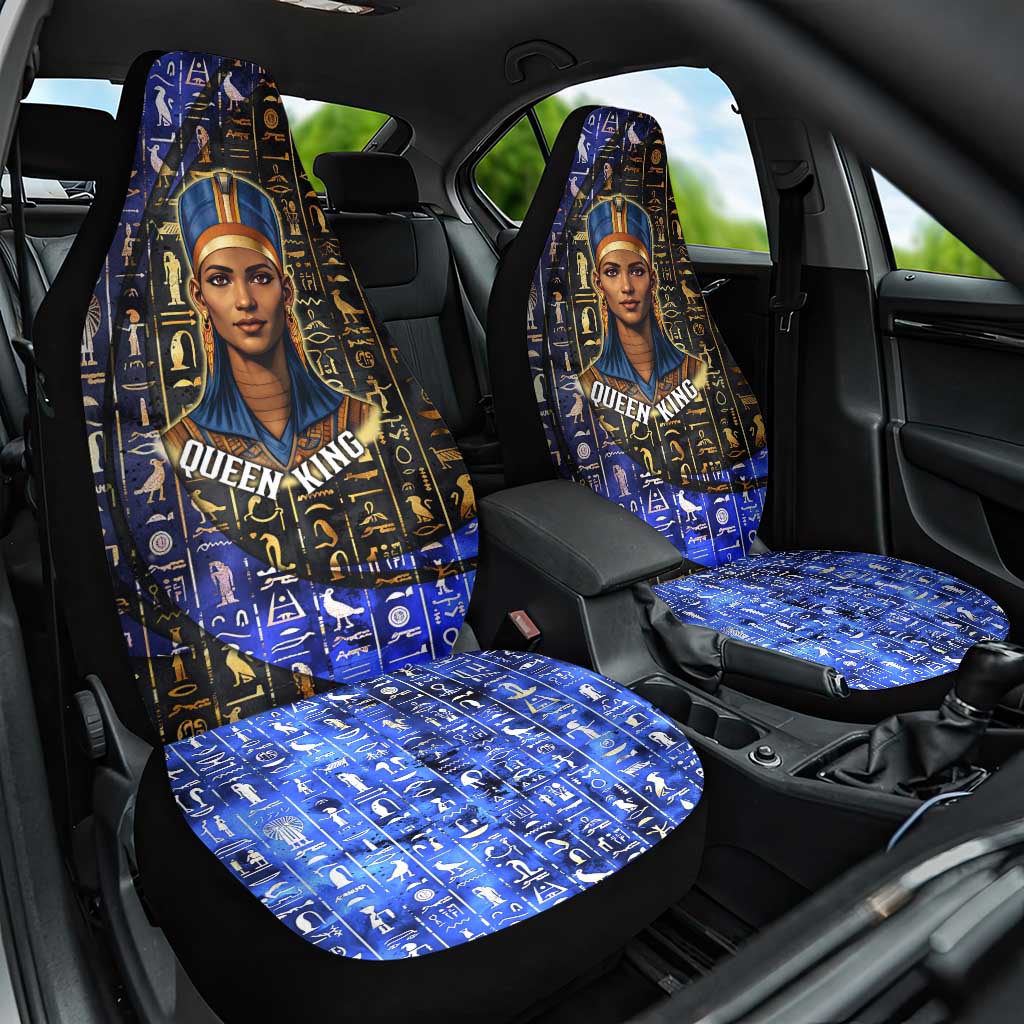 Hatshepsut Car Seat Cover with Queen King Portrait, Temple Illustration and Blue-Gold Hieroglyphic - African Pride