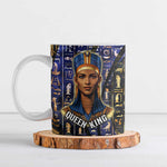 Hatshepsut Ceramic Mug with Queen King Portrait, Temple Illustration and Blue-Gold Hieroglyphic - African Pride