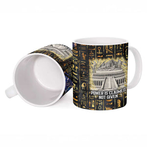 Hatshepsut Ceramic Mug with Queen King Portrait, Temple Illustration and Blue-Gold Hieroglyphic - African Pride