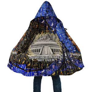 Hatshepsut Cloak with Queen King Portrait, Temple Illustration and Blue-Gold Hieroglyphic - African Pride